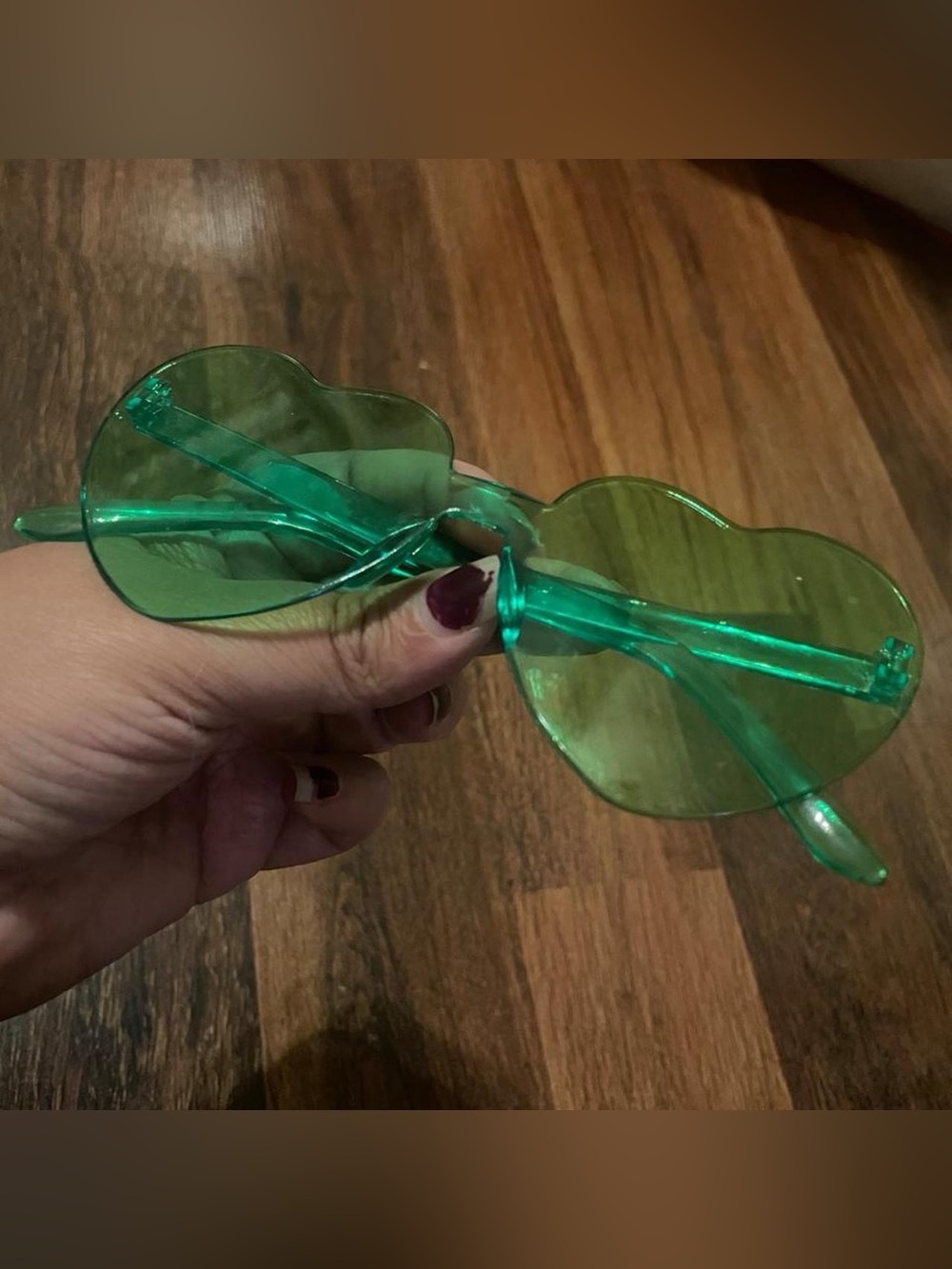 Green Rimless Heart Shape Sunglasses Transparent Heart Glasses Colorful Party